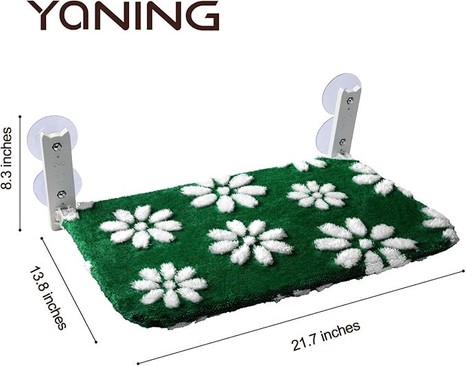Cat Window Perch, Foldable Cat Window Hammock with Cute 3D Textured Flower Cover and Strong Suction Cups, Cordless Window Seat Bed for Indoor Cats (Green Flower, Large)