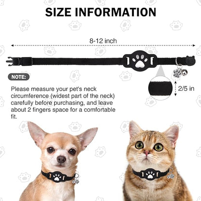 AirTag Cat Collar with Bells, Soft Velvet Cat Collar Breakaway with Airtag Holder, Safety Cat GPS Tracker Collars for Girl Boy Cats, Kittens and Puppies, Adjustable 8"-12"