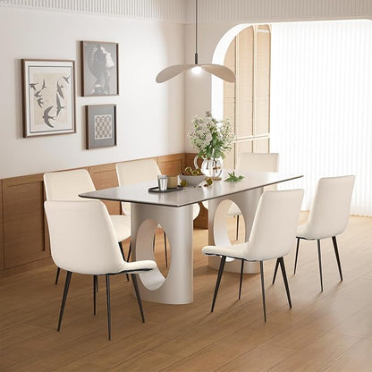 Dining Chairs, Modern PU Leather Dining Room Chair with Sturdy Metal Legs, Upholstered Seat Dinner Chairs Accent Side Chairs for Indoor Kitchen Living Room (Beige, Set of 6)
