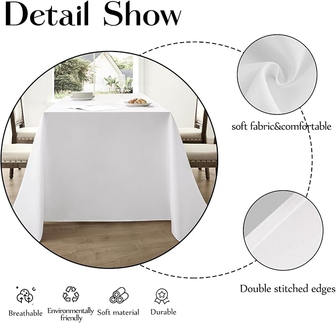 Rectangle Tablecloths 90x132 Inch 6 Pack White Tablecloth for 6ft Washable Decorative Linen Polyester Table Cloths for 8ft Dining Table Banquets Buffet Parties and Wedding