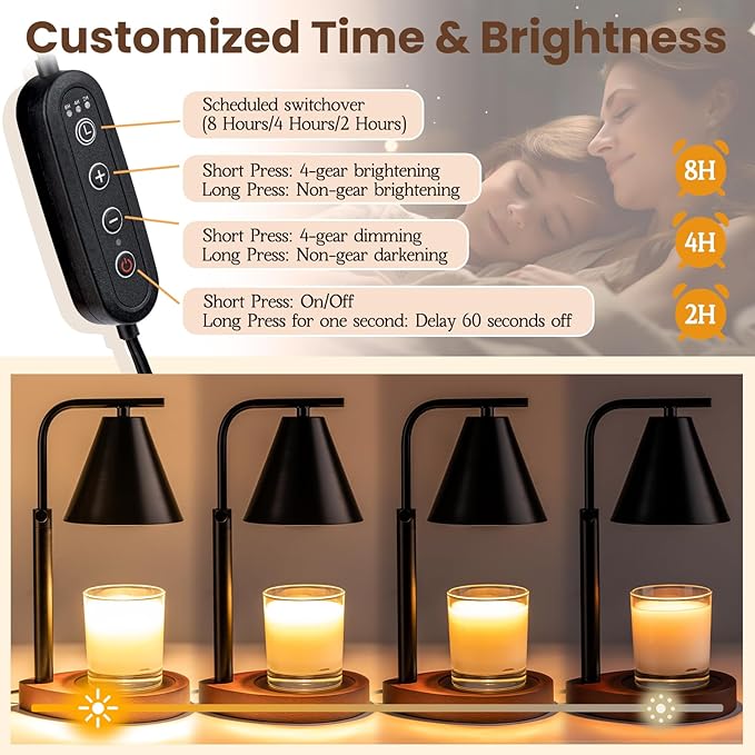 Marycele Black Candle Warmer Lamp with Timer, Height Adjustable Electric Lamp Candle Warmer, Black Home Room Decor Aesthetic, Birthday Gifts for Women Men