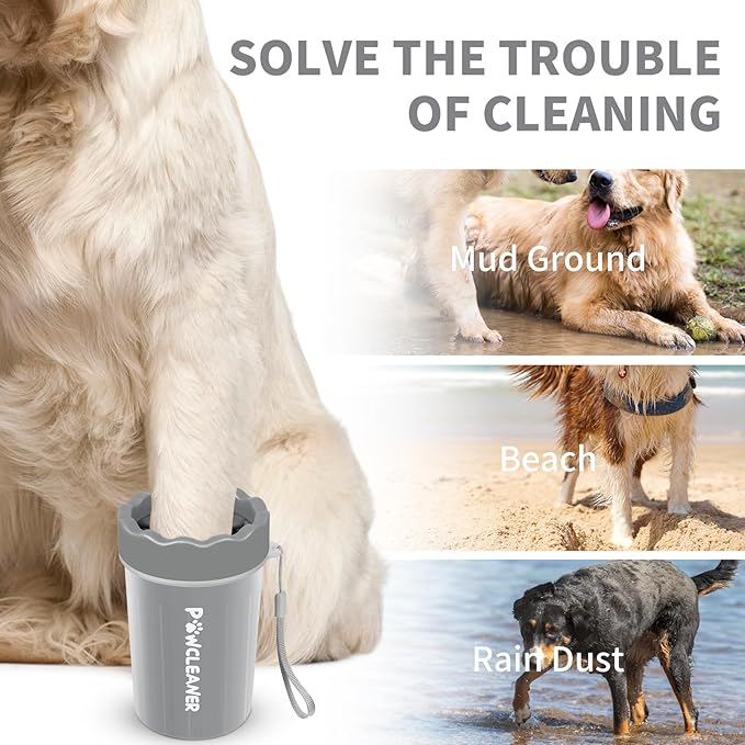 Professional 7 in 1 Dog Paw Cleaner for Dogs & Cats - Includes 1 Portable Paw Washer, 1 Bath Brush, 2 Dog Toothbrushes and 3 Absorbent Towels Note: Fits Paws 1.5 to 2.5 Inches Wide (Medium, Grey)