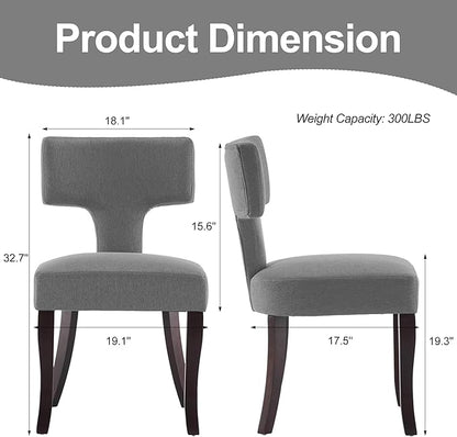 Mid Century Modern Dining Chairs Set of 4, Upholstered Side Dining Chairs with Curved Back Linen Fabric Armless Wood Chairs Kitchen & Dining Room Farmhouse Chairs (Gray)