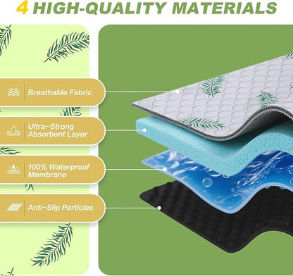 WanpeeGoo Washable Pee Pads for Dogs, 2Pack Reusable Puppy Pads, Super Absorbent & Leakproof Dog Pads, Anti-Slip Dog Pee Pads for Puppy Training & Incontinence, Leaf Pattern 24"x36"