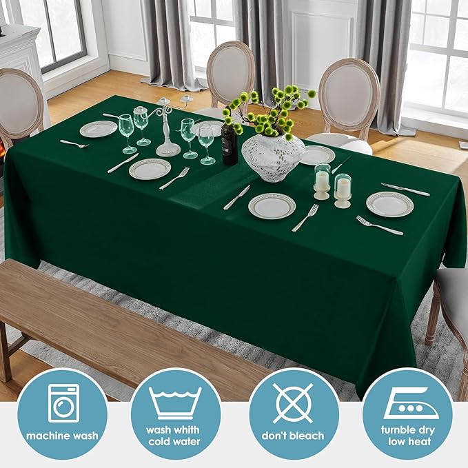 VidaFete Tablecloth 6 Pack 90 * 132inch Rectangle Table Cloth Polyester, Stain Wrinkle Resistant Polyester Dining Table Cover for Kitchen Dinning Party Wedding Rectangular Buffet Decoration(Green)