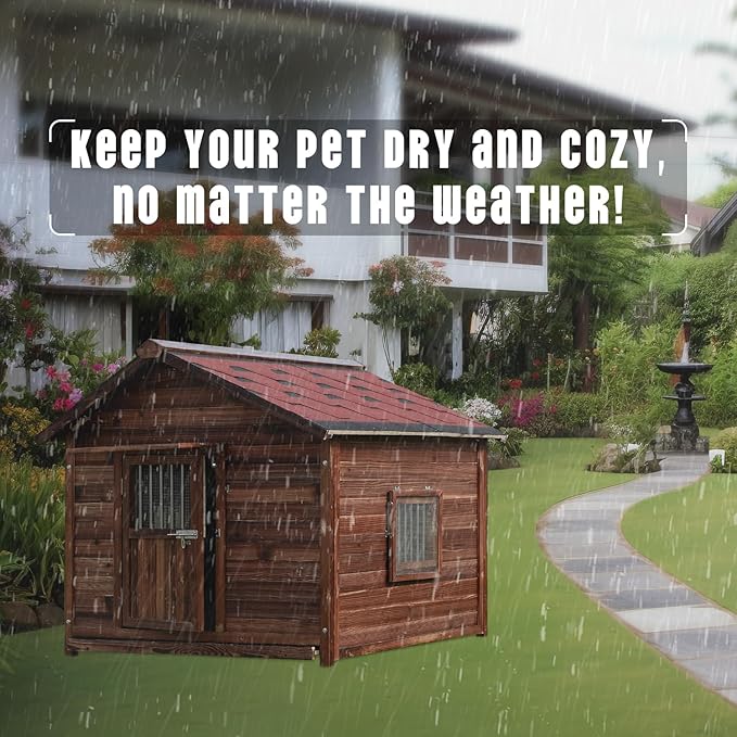 Extra Large Dog House Outdoor Made of Solid Pine Wood, Warm Doghouse, Dog House with Elevated Floor for Large Dogs, (Wood, 2XL)