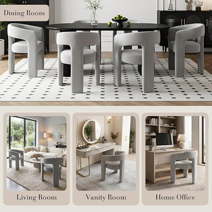 Modern Chenille Dining Chairs Set of 6, Upholstered Barrel Chairs with Arms Comfy Accent Side Chairs for Living Room/Dining Room/Reception, Grey