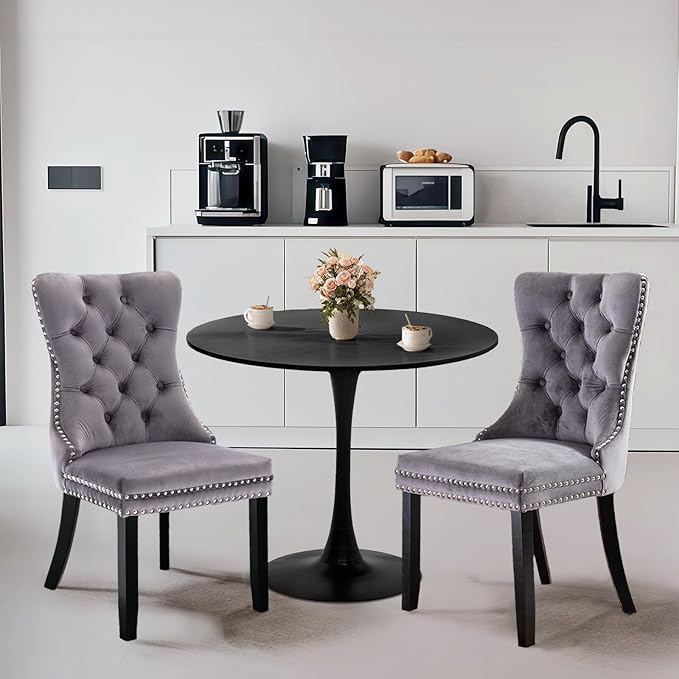 SoarFlash Kitchen Table and Chairs for 2, 24" Dining Table Set for 2 with Velvet Upholstered Chairs, 3 Piece Round Kitchen Table Set, Dining Room Table Set for Small Space, Apartment