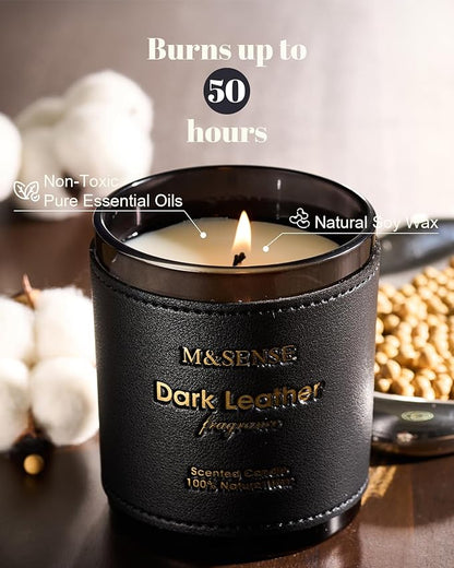 M&SENSE Tobacco Leather Berries Scented Candles, Heavy Scented Candles,Vegan Soy Wax,10oz 42-Hour Long Burning Time,Relax Fall Home Fragrance, Cozy Winter Romance Fancy Gifts for Men Women