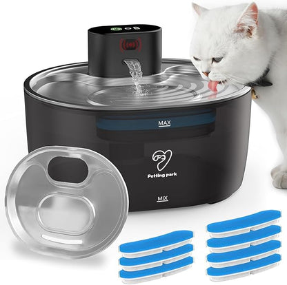 Wireless Cat Water Fountain Stainless Steel,108oz/3.2L Pet Water Fountain Battery Operated with 2 Modes, Ultra Quiet Motion Sensor Cat Water Dispenser (Black, 108 fl.oz/3.2 L)