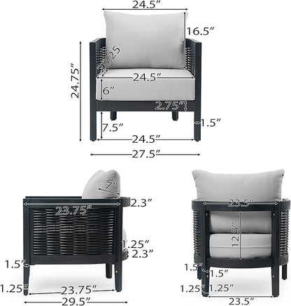 Merax 4-Piece Outdoor Acacia Wood Wicker Conversation Set with Loveseat,2 Chairs and Coffetable for Backyard Garden