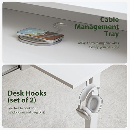 Agilestic 63 x 24 Inches Electric Standing Desk with 2 Storage Drawers, Stand Up Desk Adjustable Height, Sit and Stand Computer Table with Splice Board, White