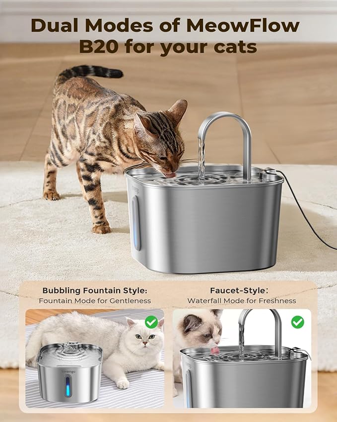 Cat Water Fountain Stainless Steel: 74oz/2.2L Cat Fountain for Drinking | Quiet Cats Water Bowl Dispenser | Pet Water Fountain for Cats Inside | Easy-to-Clean Kitty Drinking Fountains for Small Pets