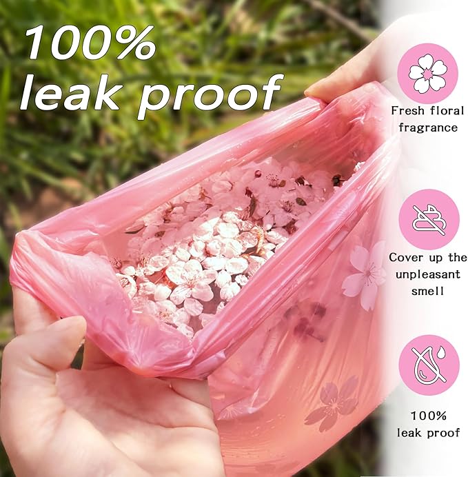 Cherry Blossom Scented Dog Poop Bags - 360 counts Pink Pet Waste Bags with Dispensers, Extra Large 13x9 Inch Leak-Proof Fragrance Bags for Dogs Walking and Cat Litter