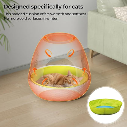 Copod8 Cat Cave, 3-in-1 Kitty House Condo with Plant, Cat Cushioned Bed, Cat Scratchers, Modern Cat Pet Furniture for Indoor, Kitty Hiding Spot (White, M)