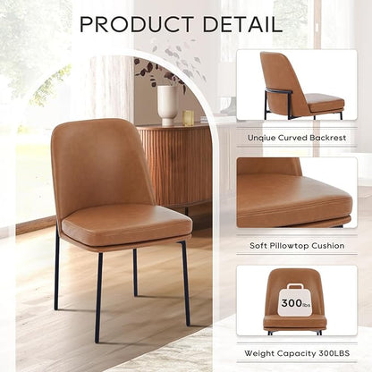COLAMY Modern Dining Chairs Set of 4, Faux Leather Upholstered Dining Room Chairs Kitchen Chairs Dinner Chair with Curved Back and Metal Legs, Brown