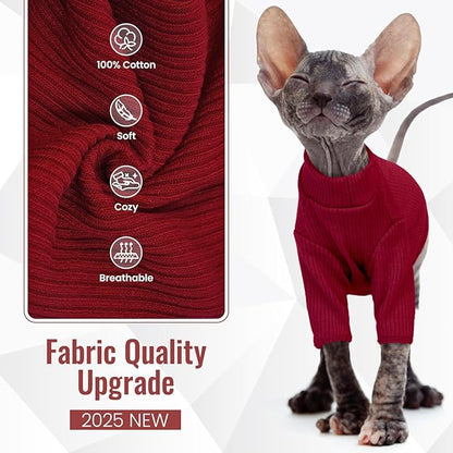 DENTRUN Sphynx Hairless Cats Shirt Pullover Kitten T-Shirts, Breathable Cat Wear Turtleneck Sweater Adorable Cat's Clothes Vest Pajamas Jumpsuit