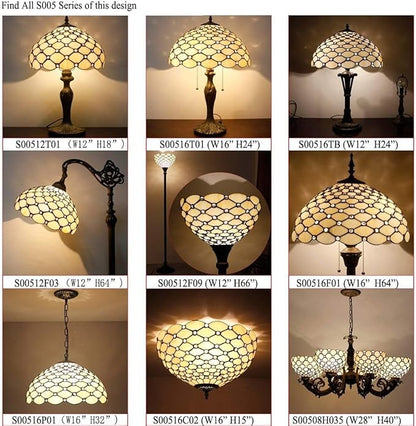 WERFACTORY Tiffany Floor Lamp Cream Amber Stained Glass Bead Arched Lamp 12X18X64 Inch Gooseneck Adjustable Corner Standing Reading Light Decor Bedroom Living Room S005 Series
