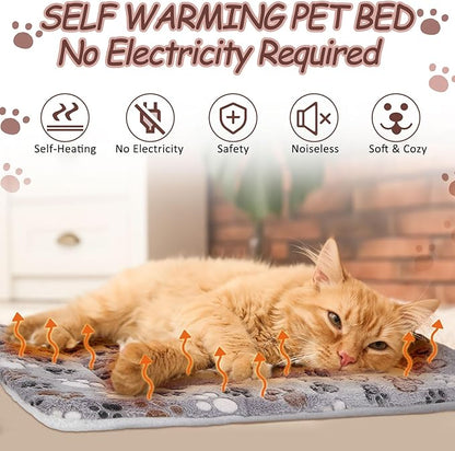 VitalCozy 2 Pack Self Warming Cat Mat Self Heating Pad Bed Reversible Machine Washable Reflects Body Heat Warm Thermal Pet Pad Crate Blanket for Feral and Indoor Cat(Black,22'' X 18'',Dog Paw)