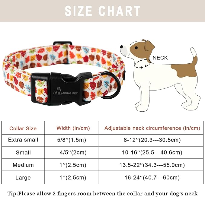 ARING PET Fall Dog Collar-Cotton Maple Leaves Dog Collar for Small Dogs, Adjustable Lightweight Dog Collars with Quick Release Buckle for Small Medium Large Dogs