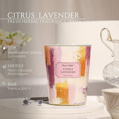 HomeLights Citrus Lavender Scented Candles | 34oz Soy Candles Scandinavian Minimalist Design 3-Wick Large Candle Jars | Ideal Candle Gifts for Events, Home Decor Stress, Relief & Relaxation