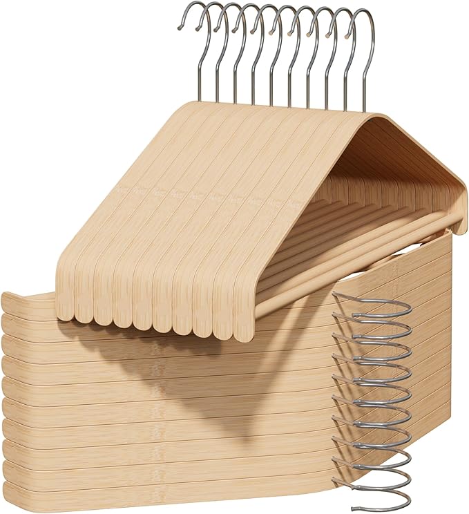 Bamboo Hangers 20 Pack - Durable & Slim Coat Hanger - Suit Hangers with 360-Degree Rotatable Hook, Suit Hangers for Clothes, Jacket, Shirt, Tank Top, Pant (Natural-1, 20)