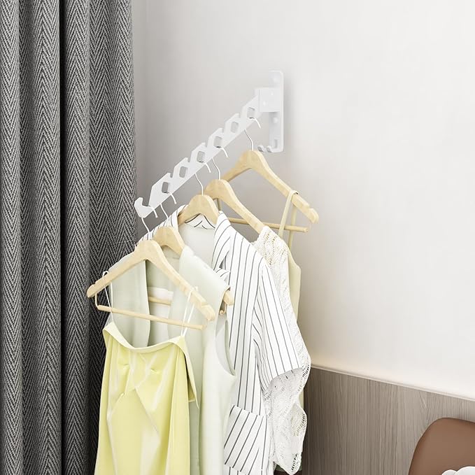 Wall Mounted Clothes Drying Rack, Wall Clothes Hanger Foldable, Laundry Hanger Hook for Bathroom, Wall Clothes Rack Indoor, Perfect for Small Spaces, White