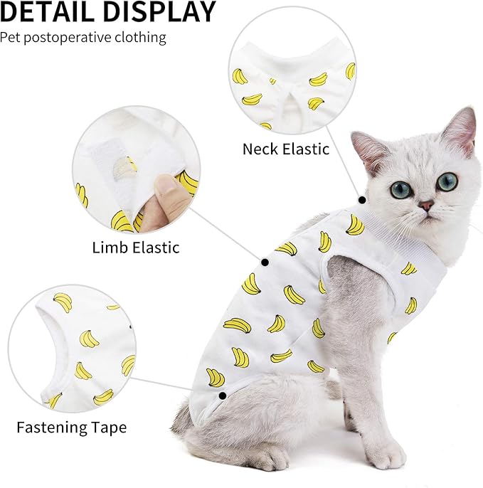 Cat Professional Surgical Recovery Suit,E-Collar Alternative for Cats Dogs,After Surgery Wear, Pajama Suit,Home Indoor Pets Clothing Banana S