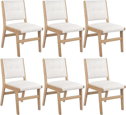 KCC Modern PU Leather Dining Chairs Set of 6, Upholstered Kitchen Chairs with Solid Wood Legs and Comfortable Seat for Dining Room/Lounge/Bedroom(White)