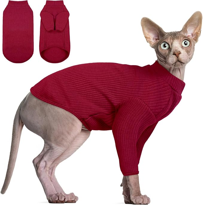 DENTRUN Sphynx Hairless Cats Shirt Pullover Kitten T-Shirts, Breathable Cat Wear Turtleneck Sweater Adorable Cat's Clothes Vest Pajamas Jumpsuit