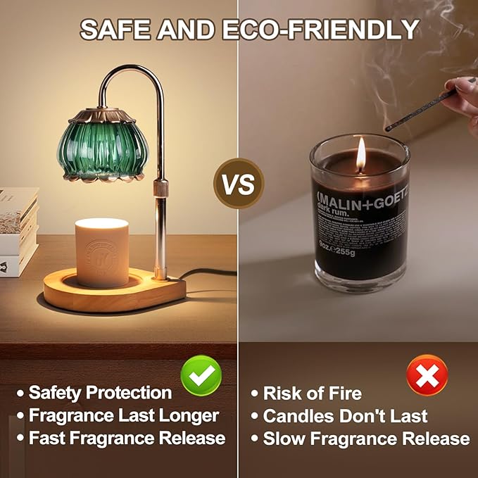 Candle Warmer Lamp with Timer,Dimmable Candle Warmer Light Adjustable Height Warmer Green Glass Lantern, Gifts for Women Mom House Warming New Home Bedroom Decor,Christmas Gifts
