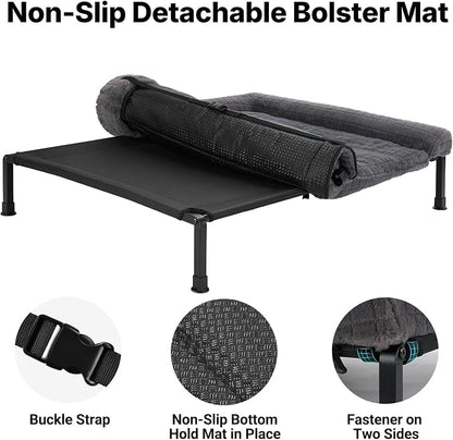 Veehoo Elevated Dog Bed with Fluffy Plush Bolster Cushion, Dog Couch Bed | Cooling Raised Dog Bed for Large Dogs, Washable Orthopedic Pet Cot with Removable Mat, Breathable Mesh, Non-Slip, 45", Grey