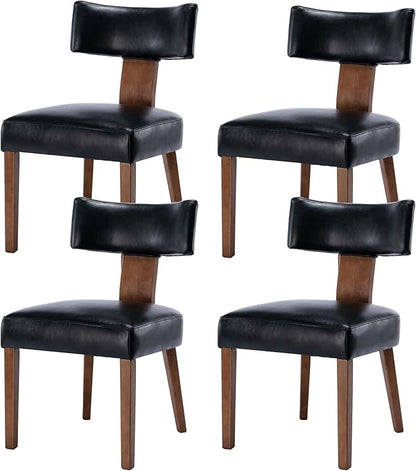 Set of 4 PU Leather Upholstered Side Chairs, Modern Kitchen Armless Parson Chairs Solid Wood Dining Chairs, Black