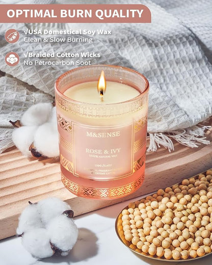 M&SENSE Rose Ivy Candle, Scented Candle Gifts for Women, 45 Hours Slow Burning Natural Soy 7.4oz, Stress Relief Luxury Aromatherapy Candles Home Decor, Christmas Thanksgiving Halloween Gifts for Her