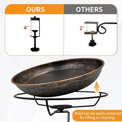 Deck Mounted Bird Bath, Easy to Clean12 Detachable Bath Bowl, Metal Birdbath for Outside with Sturdy Adjustable Clamp for Railing Balcony Fence Outdoor Decor 0.7 Gallon