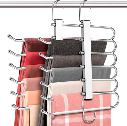 Space Saving 6 Tier Pant Hangers, Anti-Slip, Lightweight, Stainless Steel, 2 Pack, White