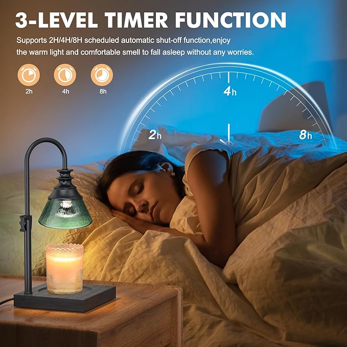 Uflatek Candle Warmer Lamp with Timer DarkGreen, Adjustable Height Dimmable Lamp with 2 Bulbs,Vintage Home Decor, Housewarming Birthday Gifts for Women Mom