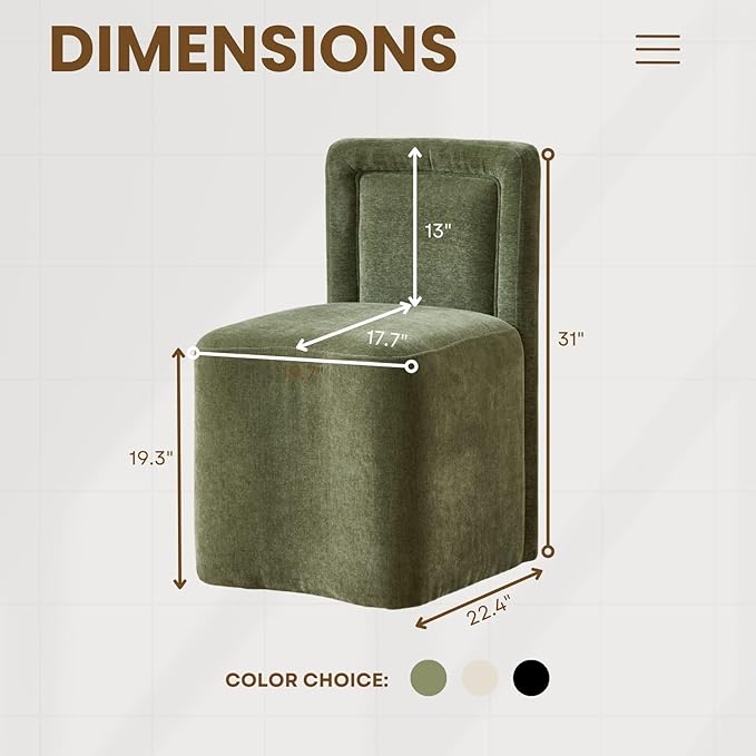 Green Upholstered Dining Chairs Set of 4, Armless Modern Chenille Dining Chairs with High Back, Kitchen Chair for Dining Room/Restaurant/Living Room