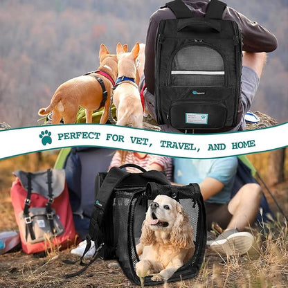 PetAmi Dog Cat Backpack Carrier, Expandable Pet Carrier Backpack for Travel Hiking, Small Medium Dog Puppy Large Cat Carrying Backpack, Airline Approved Ventilated Soft Back Support, 18 lbs, Black