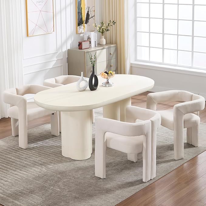 Modern Dining Chairs Set of 4, Upholstered Side Chairs Linen Fabric Guest Chairs with Barrel Backrest Armchair for Dining Room Living Room, Beige