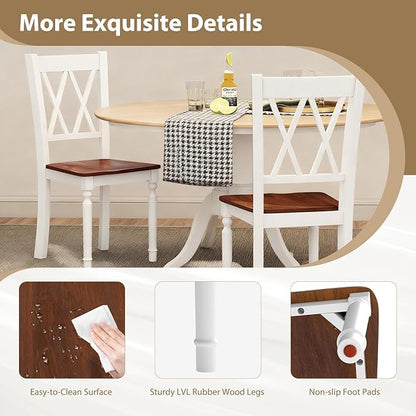 POWERSTONE Wooden Dining Chairs Set of 2, Farmhouse Kitchen Chair with High Backrest, 360 lbs Armless Dinette Seat for Kitchen, Dining Room, Living Room, White and Walnut