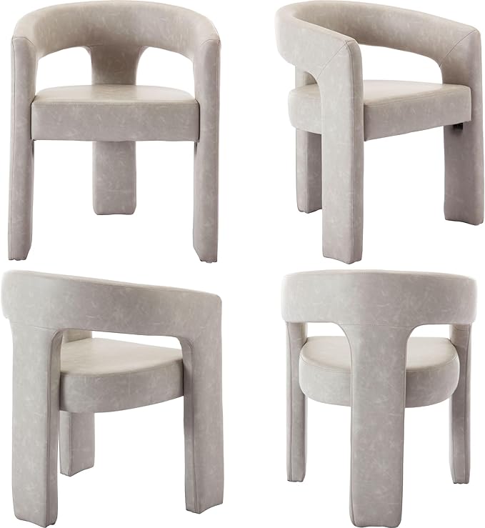 Set of 4 Modern PU Leather Upholstered Dining Chairs with Open-Back, Cute Barrel Side Chairs Kitchen Armchair Accent Chairs for Dining Room Bedroom, Grey