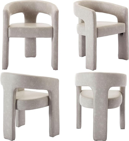 Set of 6 Modern PU Leather Upholstered Dining Chairs with Open-Back, Cute Barrel Side Chairs Kitchen Armchair Accent Chairs for Dining Room Bedroom, Grey