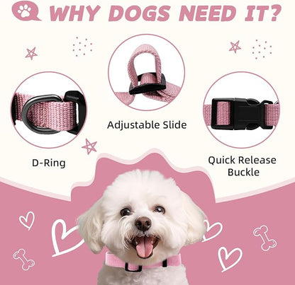 Pink Dog Collar for Large Dog, Breathable, Anti-Odor & Soft, Comfortable for Sensitive Skin Puppies, 90% Bamboo Rayon, Adjustable Quick-Release Buckle Pet Collar for Large Breeds