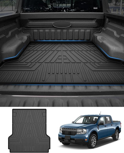 Powerty Truck Bed Mat for Ford Maverick (Gas & Hybrid XL/XLT/Lariat Models) 2022 2023 2024 2025 2026 Accessories All Weather Truck Bed Liner TPE Pickup Bed Mat Black