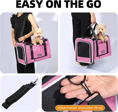 Top Loading Medium Cat Carrier with Privacy Curtain, Delta Approved TSA Pet Travel Crate Suitcase Luggage Sleeve, Soft-Sided Dog Kennel Bag 18x11x11 United Airline Approved Under Seat Pink