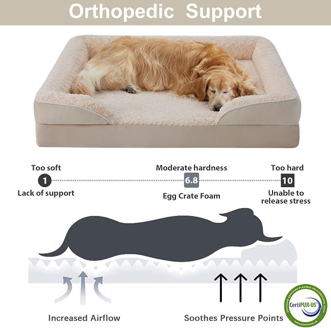 WNPETHOME Orthopedic Washable XXL Dog Bed for Senior Dog Cozy Sleep | Extra Large Waterproof Big Soft Dog Couch Sofa Bed for Dogs Relax with Removable Cover Supportive Pet Bed Beige 54x36 Inch