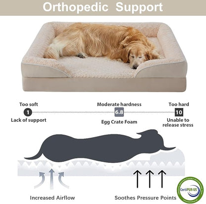 WNPETHOME Orthopedic Washable XXL Dog Bed for Senior Dog Cozy Sleep | Extra Large Waterproof Big Soft Dog Couch Sofa Bed for Dogs Relax with Removable Cover Supportive Pet Bed Beige 54x36 Inch