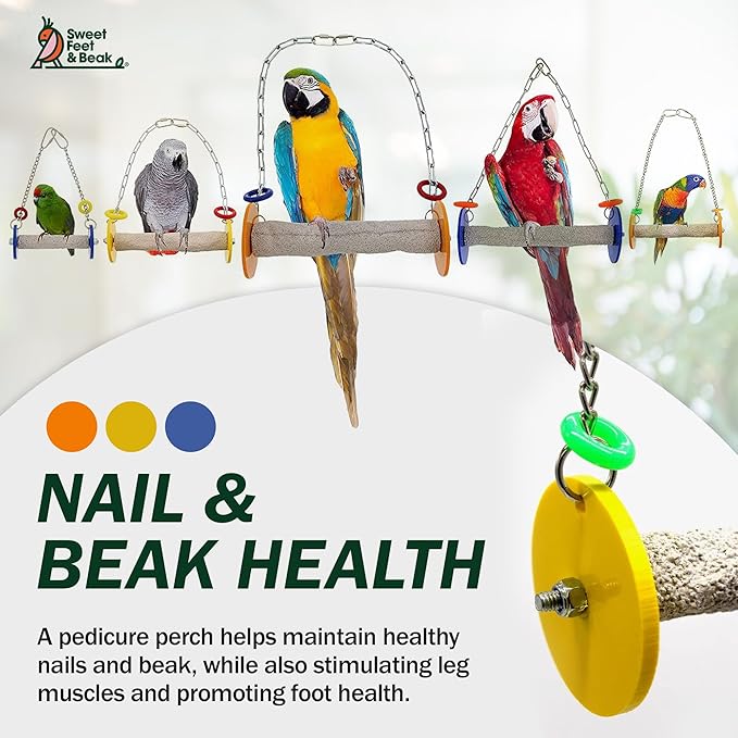 Sweet Feet and Beak Roll Bird Swing - Pumice Perch Bird Toys Trims Nails and Beaks, Safe Bird Cage Accessories for Small and Large Birds, Swinging Toys Birds Will Love, XSmall 4.5 Inches - Orange