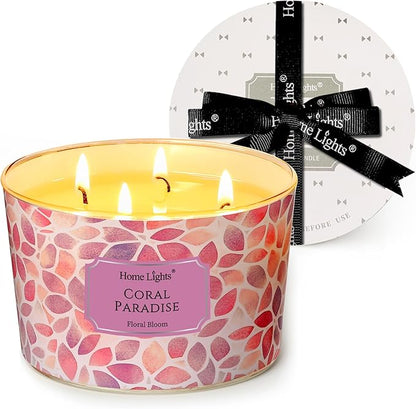 HomeLights Coral Paradise Scented Candles | 18oz Soy Candles Bohemian Natural Textures 4-Wick Large Candle Jars | Ideal Candle Gifts for Events, Home Decor Stress, Relief & Relaxation